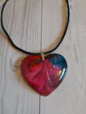 Petri Dish Heart Resin Handmade Necklace 31.5cm Black cotton cord 5cm Heart