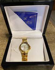 WOMEN'S ZEITNER AQUA SPORT DIAMOND DIAL GOLD PLATED BRACELET QUARTZ WATCH