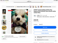 STEIFF Limited Edition Molly Dog Replica EAN 403439 10cm Green white mohair New