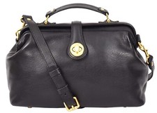 Womens Full Grain Leather Handbag Top Handle Framed Gladstone Doctor Bag Chiara