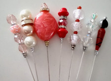 Vintage Bead Hat Pins coral pink crystal red peach... all unique 5" long UK made