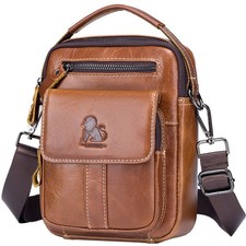 Men Messenger Shoulder Bag Real Genuine Leather Small Business Briefcase Handbag
