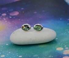 Pair  Of  Sterling  Silver  925  Abalone   Oval  Ear  Stud  Earrings   !!  New !