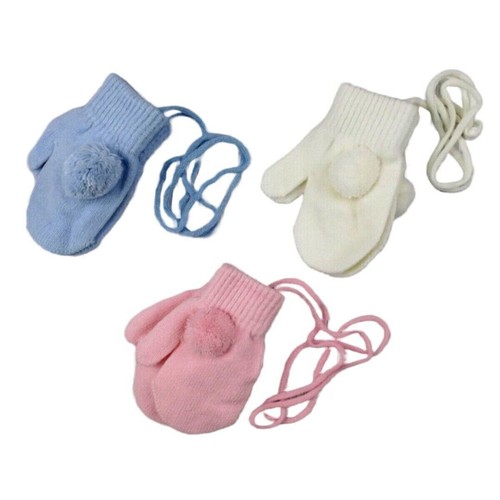 Baby pom mittens stringed - pom,