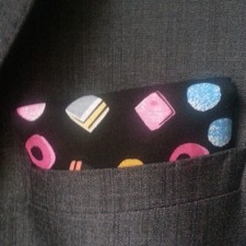 LIQUORICE ALLSORTS  SWEETS POCKET SQUARE/ HANDKERCHIEF + 1 FREE GIFT