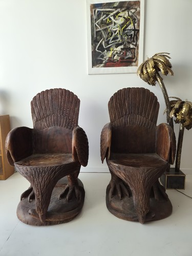 Pair art deco hand carved - pair,