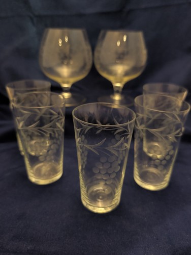 Etched glasses set brandy wine - set, brandy/wine