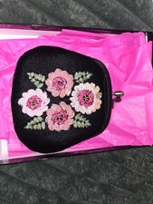 LULU GUINNESS VELVET RIBBON FLORAL COIN PURSE IN BLACK BRAND NEW WITH TAGS