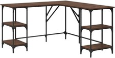 L-Shape Corner Desk with Shelves 139cm Brown Oak Home Office Computer Table