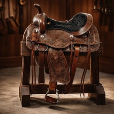 Western leather horse saddle - leather,