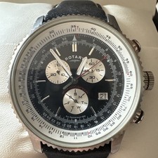 Rotary Mens Watch Aviator blue dial Black leather strap 