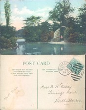 Park scene with stone arch and pond Middlesbrough Donne Page 1904 postmark