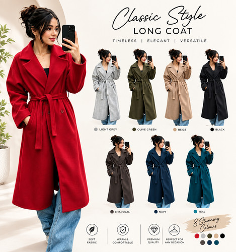 Womens ladies belted long - womens,