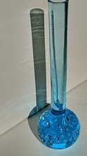 Vintage Glass Bud Vase. Blue  Controlled Bubble Bud Stem Vase 15 cm