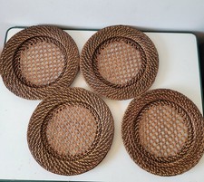 4 x Rattan Charger Plates Vintage Wicker Placemats Round Underplate Handmade 