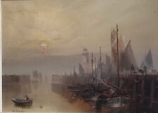 Sunset Port Scarborough North Yorkshire Oil Painting Walter Linsley Meegan