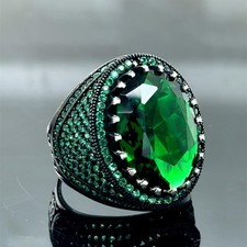 925 Men Silver Green Zircon