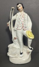 Antique Staffordshire flatback figure of a shepherd young man Victorian H 23 cm