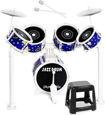 Verdantree Kids Drum Kit Junior Jazz Drum Set Toddler Toy 5 Drums Blue