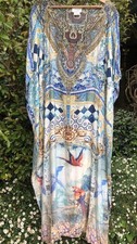 CAMILLA Long Round Neck Silk Kaftan (OS) 🩶💛💙
