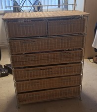 Steel and Wicker Chest of Drawers Storage Cabinet