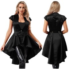 UK Women Victorian Tail Coat Gothic Steampunk Cap Sleeves Jacket Halloween Party