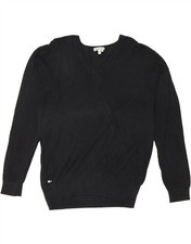 LACOSTE Mens V-Neck Jumper Sweater Large Black Silk DS03