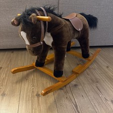 Vintage Rocking Horse Wooden Plush Ride On Toy Rocker sounds and moving tail 