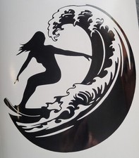 1x Surf Girl Wave Decal Vinyl Sticker Window Door Craft Laptop Glass 5x5inch