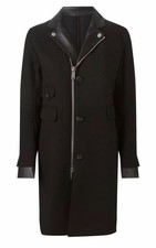 DSQUARED2 Coat Biker Jacket Wool Leather-Trim Zip Black IT44 US12 LG RRP £1,595