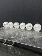 6  Lovely Vintage Round Etched Frosted Glass Lamp Shades. Frill Edge. 14cm High