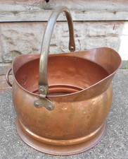 Vintage Large Copper Brass Gold textured Coal Scuttle Bucket Planter handle Log