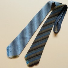 Vintage Vardoc  60s Tie - Reversible Wool Scottish Tweed Striped Blue Oxford