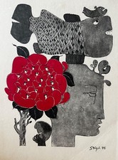 Stig Lindberg Moonfish Signed Lithograph 1976 Mid Century Retro Vintage Painting