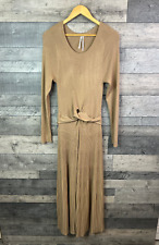 By Anthropologie Twist Wrap Midi Dress Size Large Beige Knit Long Sleeves Ribbed