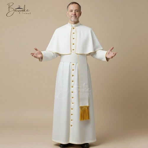 White priest cassock gold trim - cassock,