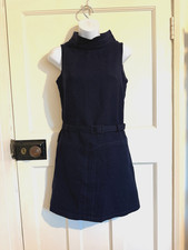 Vintage 60/70s Wallis Mod Mini Dress Navy Sleeveless High Neck Belted UK Size 10
