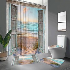 4PCS Beach Shower Curtain Set
