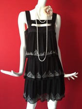 MONSOON Fusion Black Flapper 1920s Gatsby Charleston Beaded Dress Size 12