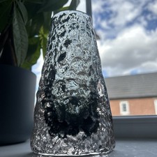 WHITEFRIARS 9717 'Pewter Volcano' GEOFFREY BAXTER Bark Glass VASE 18cm