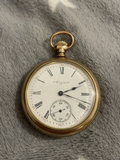 ANTIQUE ELGIN GOLD PLATED POCKET WATCH 15 JEWELS KEYSTONE CASE 5 CM WORKING 