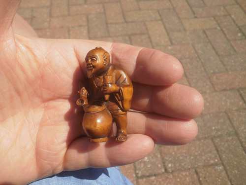 Hand carved wood netsuke - carved,
