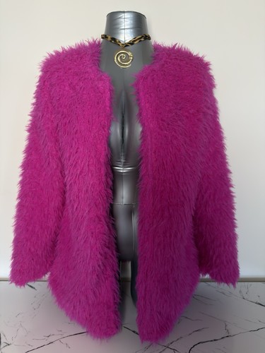 Hot pink open front faux - , fur