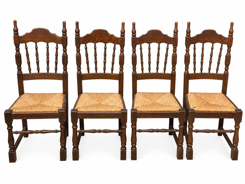 Set oak rush reed chairs - of,