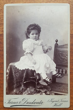 Doll-Like Victorian Child with Toy - Hull c.1890s Photo Original  Cabinet Card