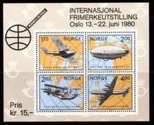 Norway 1979 Aviation, Various Aircraft, NORWEX '80 Oslo, Minisheet, MNH/UNM
