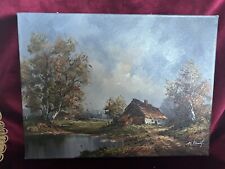 Vintage Signed H. KNAUF Oil On Canvas Landscape Painting
