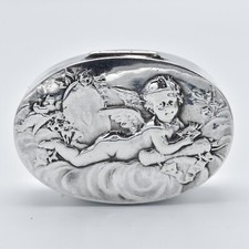 Antique Solid Silver Snuff Box Cherub Berthold Muller German Import 1897 Hanau