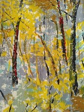 62 X 44 Inches,Mid Century Abstract Autumn Tree Fabric Where Made Into Curtains 