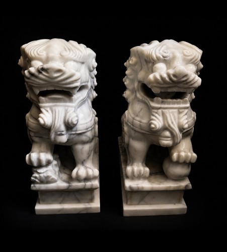 Foo dogs statues white - statues, marble